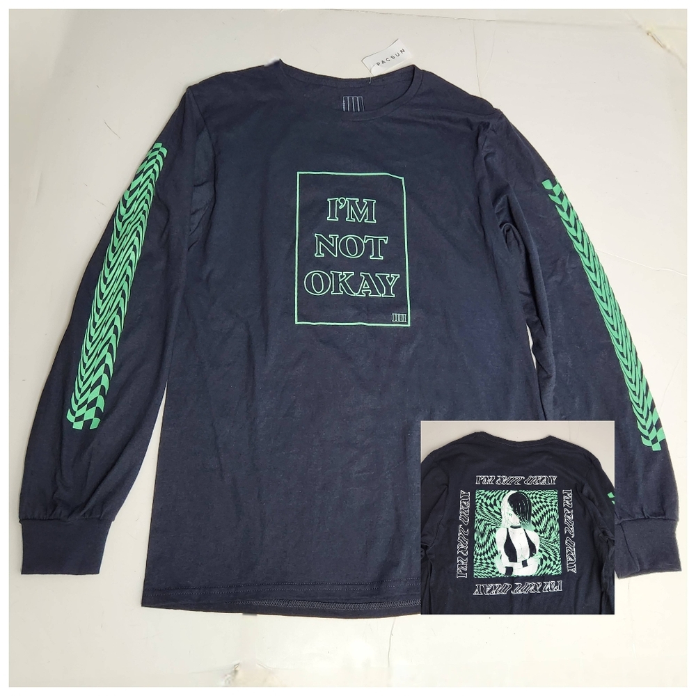 Four Eyes Anime Adult Medium Long Sleeve TShirt Pacsun Sexy Black Green NWT